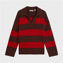 Brave Soul Womens Ditto Trophy Neck Jumper Brown/Red Stripe