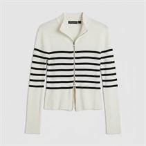 Brave Soul Womens Zip Through Stripe Cardigan White/Black