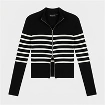 Brave Soul Womens Zip Through Stripe Cardigan Black/White
