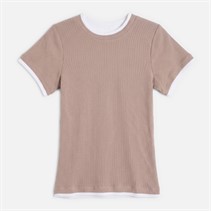 Brave Soul Womens Athena Double Layered T-Shirt Mushoom/White