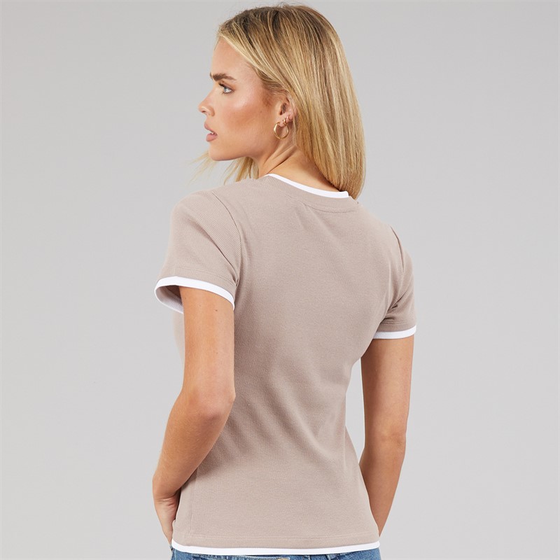 Brave Soul Womens Athena Double Layered T-Shirt Mushoom/White