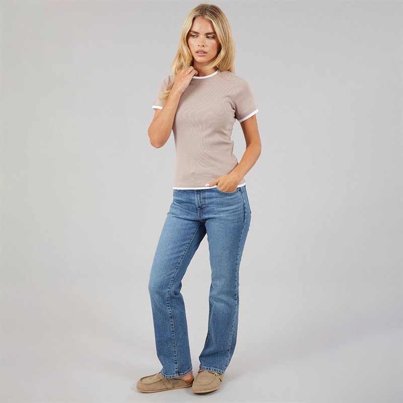 Brave Soul Womens Athena Double Layered T-Shirt Mushoom/White