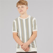 Brave Soul Boys Gillam Knitted T-Shirt Cream/Light Green/Mid Green