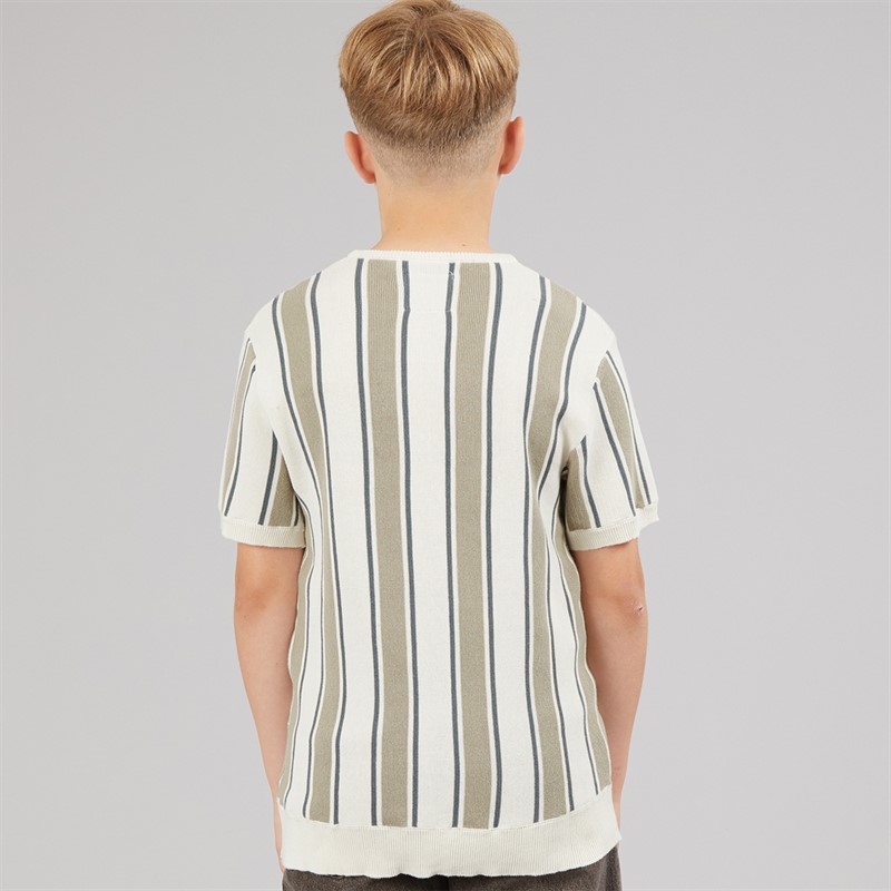 Brave Soul Boys Gillam Knitted T-Shirt Cream/Light Green/Mid Green