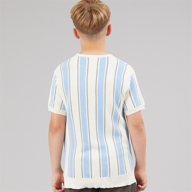 Brave Soul Boys Gillam Knitted T-Shirt Cream/Pale Blue/Light Grey