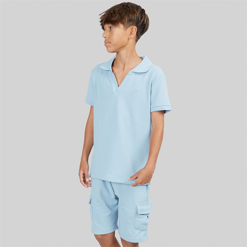 Brave Soul Boys Cadby Polo Shirt And Shorts Set Powder Blue