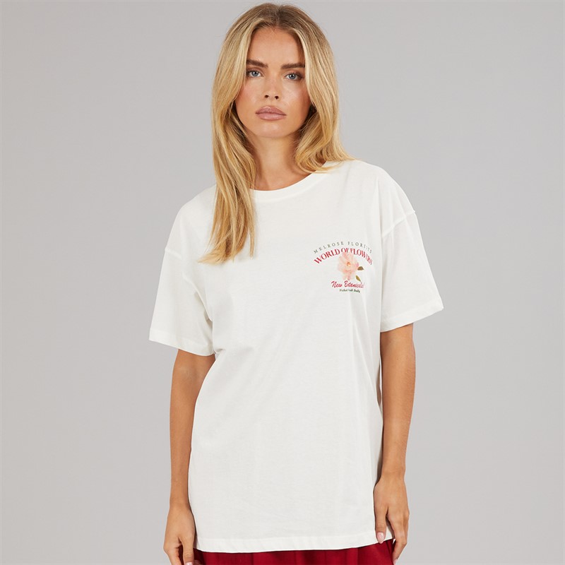 Brave Soul Womens Bloom Print T-Shirt Cream