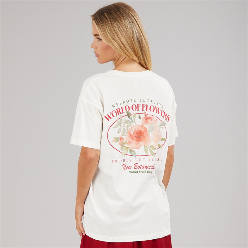 Brave Soul Womens Bloom Print T-Shirt Cream