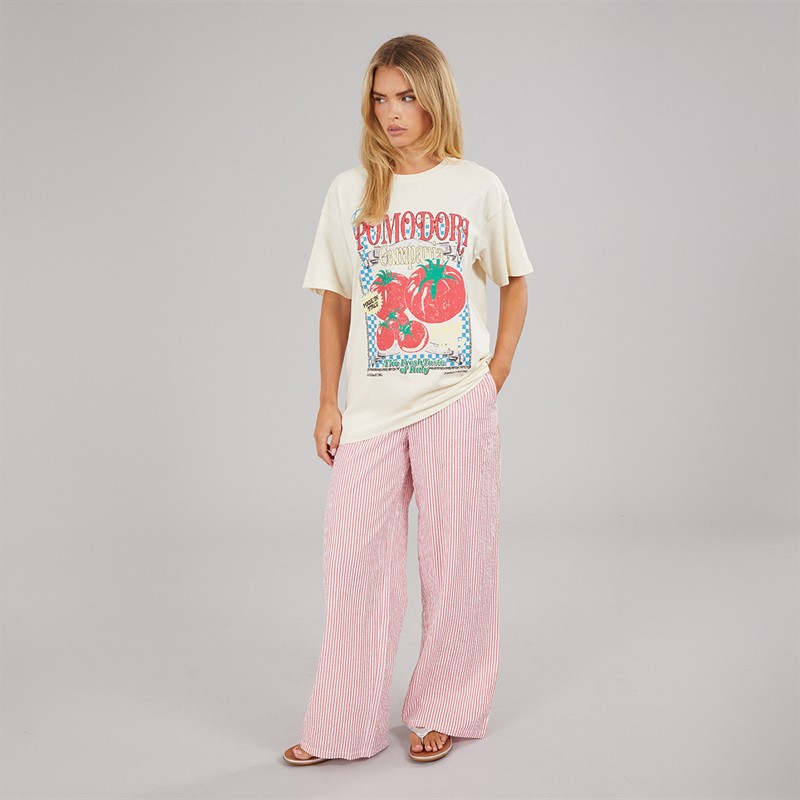 Brave Soul Womens Oversized Graphic T-Shirt Cream