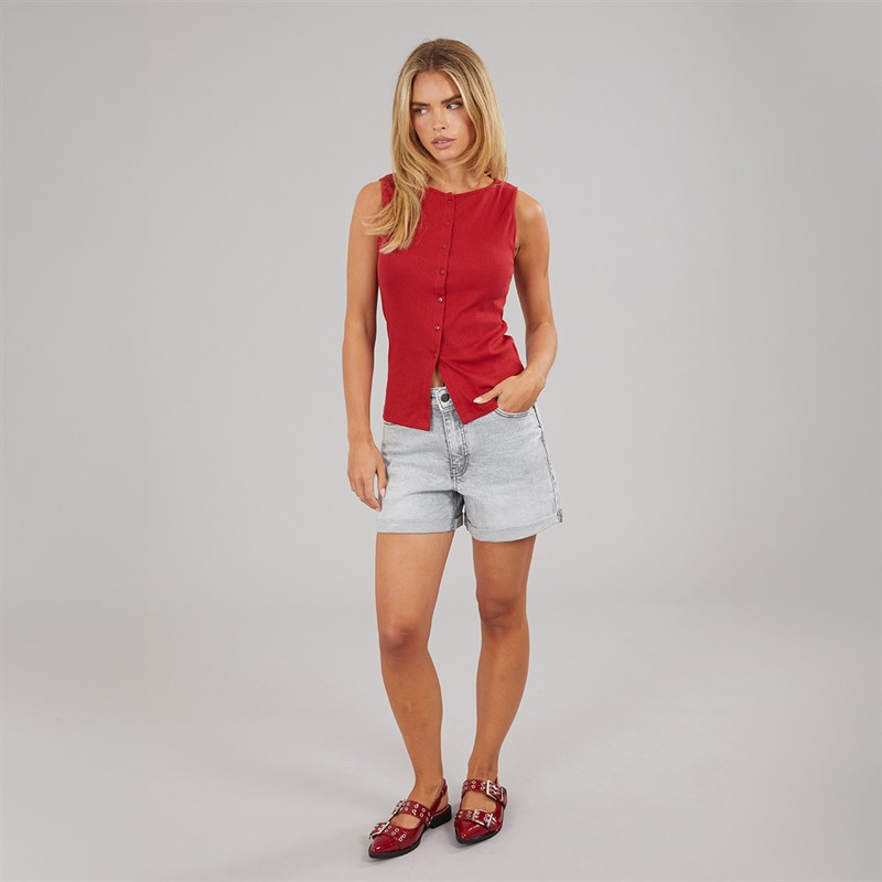 Brave Soul Womens Quantum Button Down Vest Red