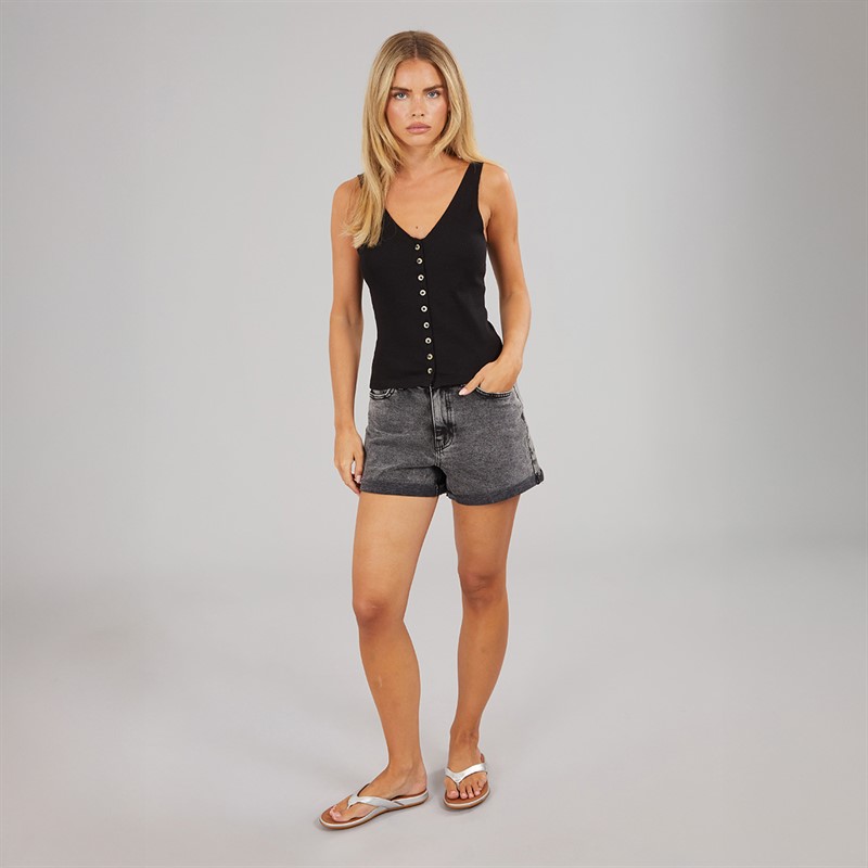Brave Soul Womens Button Down Vest Black