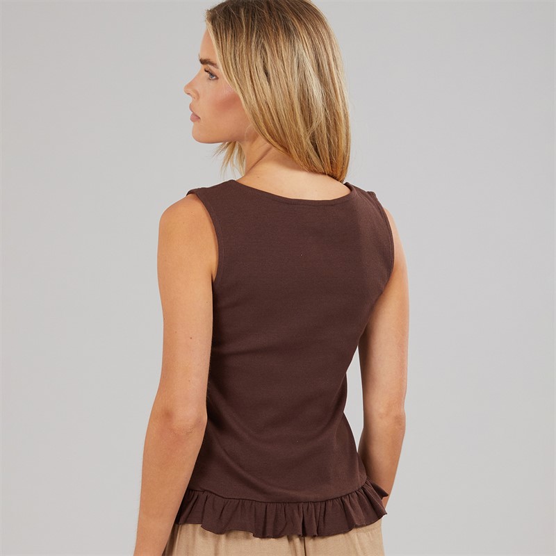 Brave Soul Womens Sweetie Frill Vest Chocolate