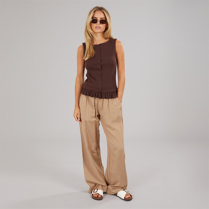 Brave Soul Womens Sweetie Frill Vest Chocolate