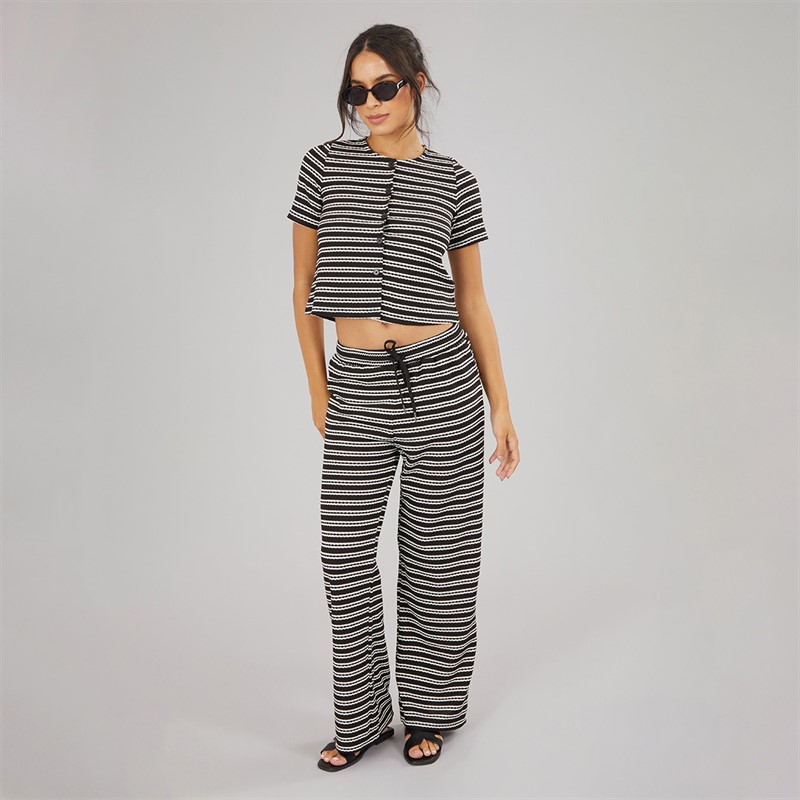 Brave Soul Womens Alice Stripe Trousers Black/Cream