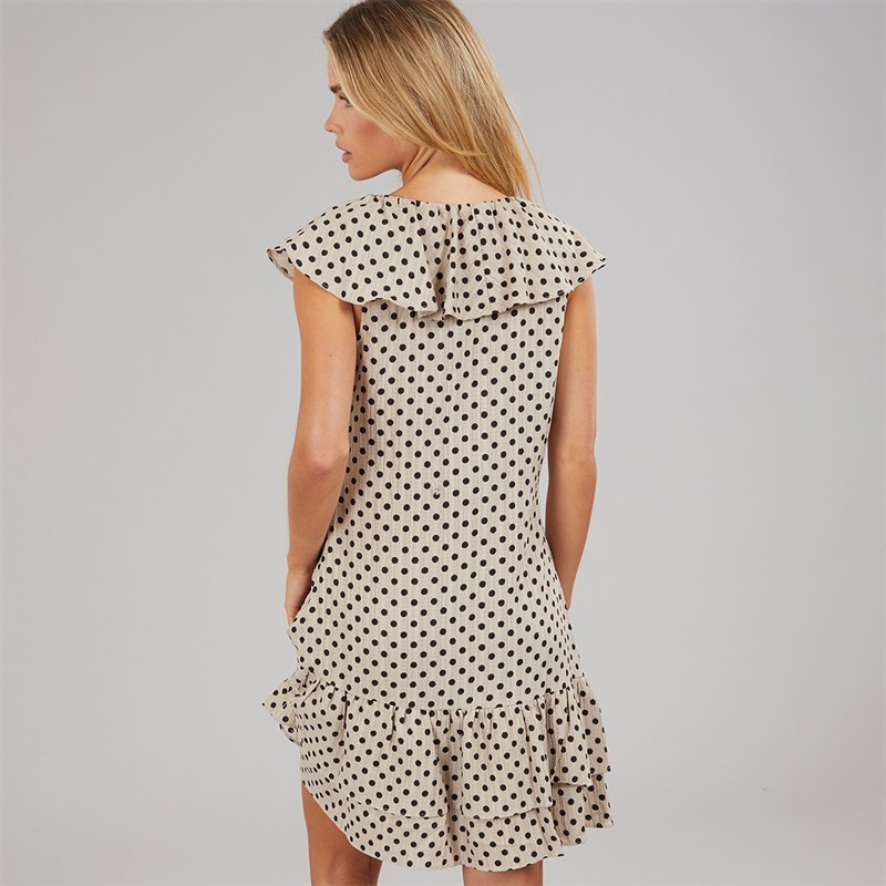 Brave Soul Womens Virgi Frill Mini Dress Beige/Black