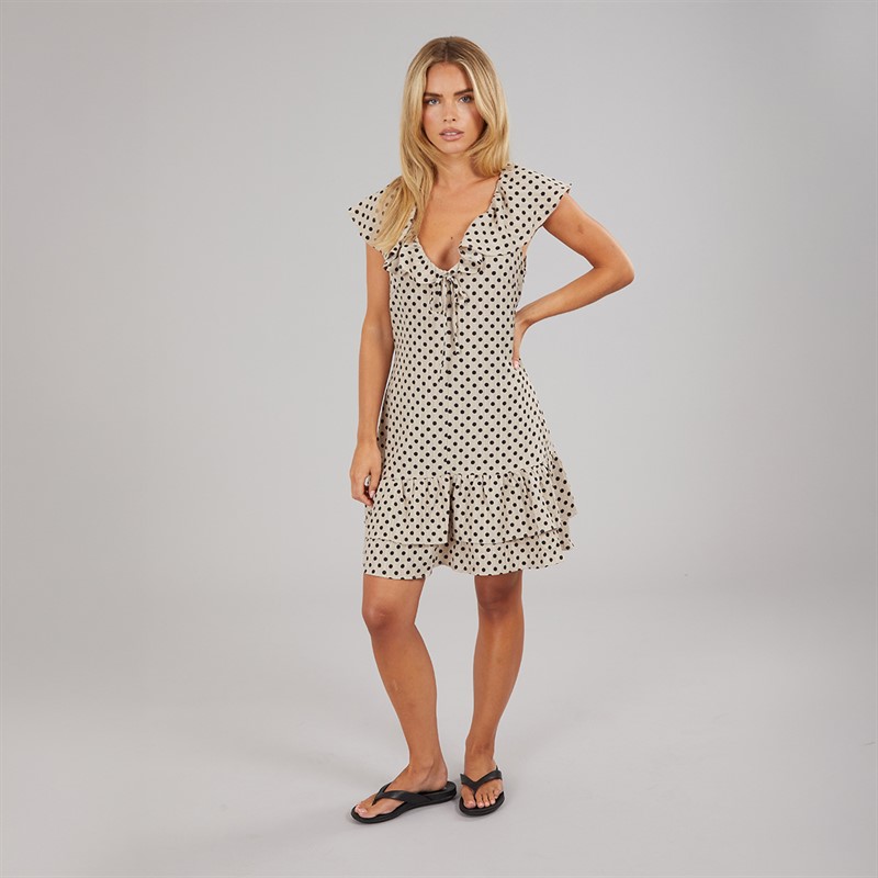 Brave Soul Womens Virgi Frill Mini Dress Beige/Black