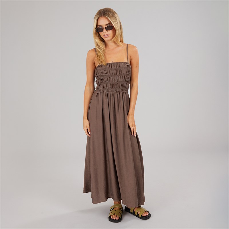 Brave Soul Womens Cilla A-Line Midi Dress Dark Taupe