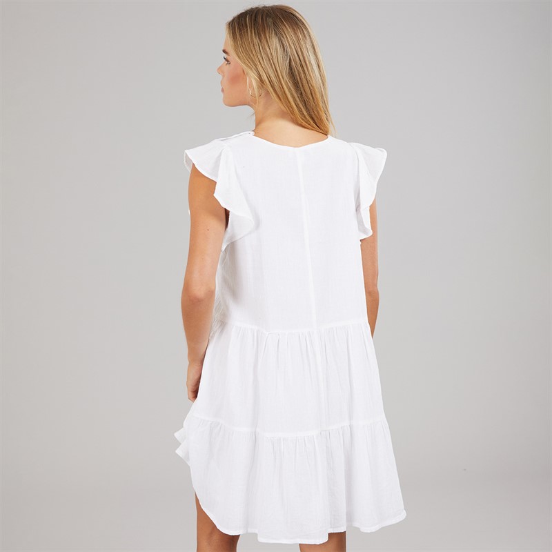 Brave Soul Womens Cassie Short Sleeve Tiered Dress White