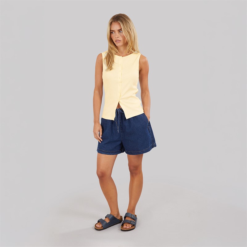 Brave Soul Womens Quantum Button Down Vest Pale Lemon