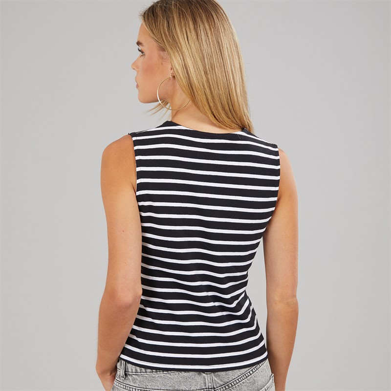 Brave Soul Womens Stripe Boxy Vest Black/White
