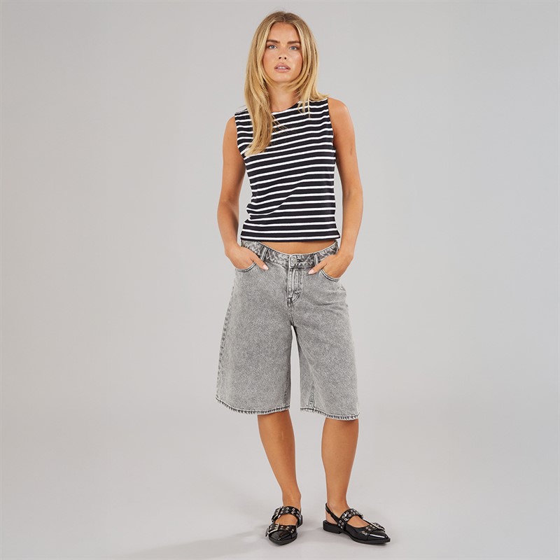 Brave Soul Womens Stripe Boxy Vest Black/White