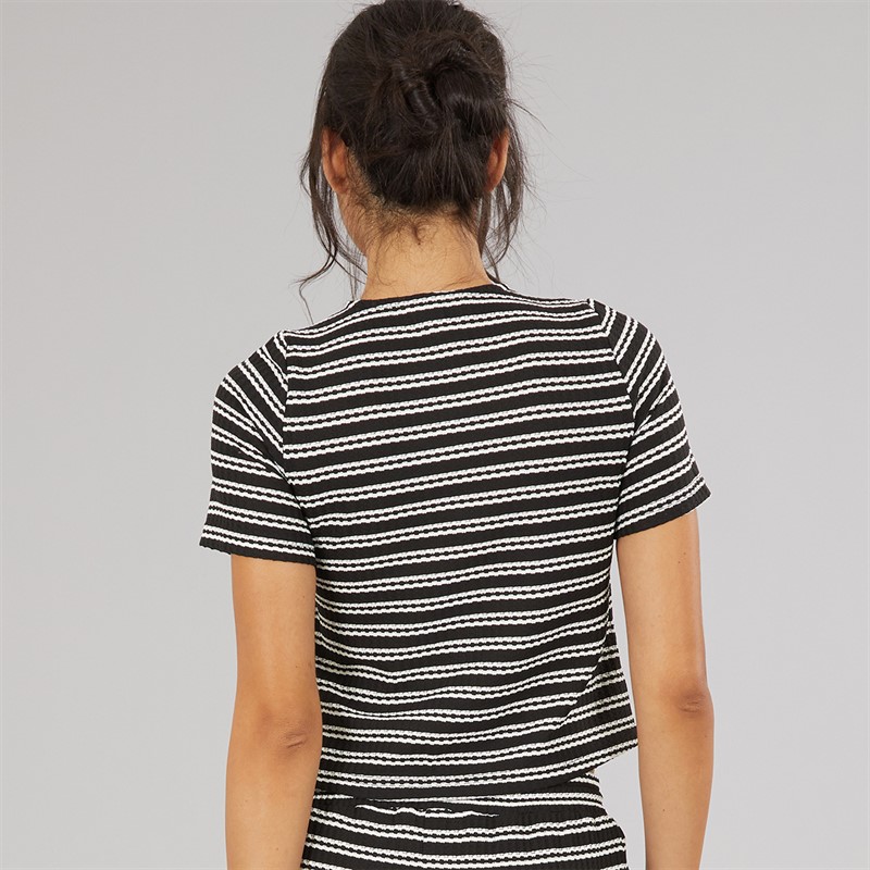 Brave Soul Womens Trixie Button Down T-Shirt Black/Cream