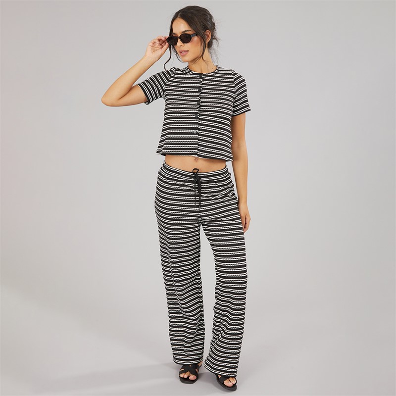 Brave Soul Womens Trixie Button Down T-Shirt Black/Cream