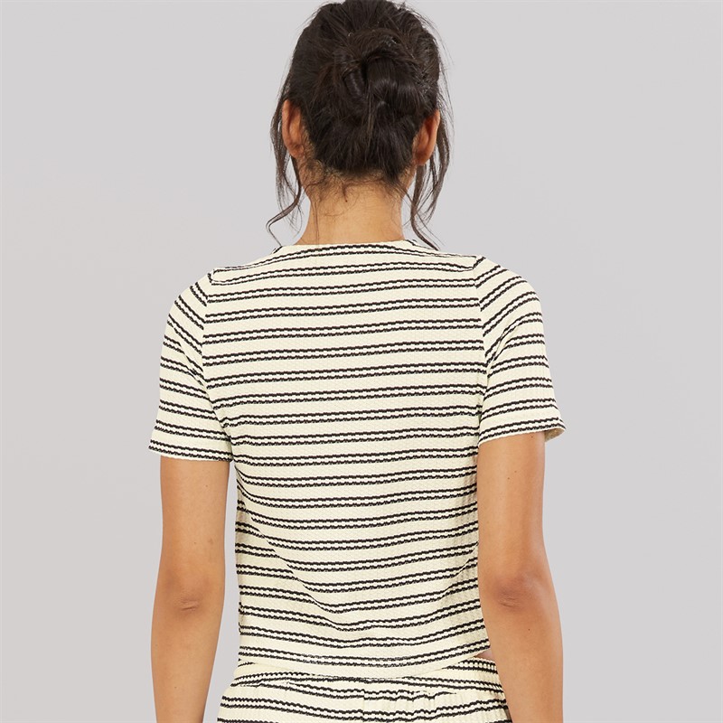Brave Soul Womens Trixie Button Down T-Shirt Cream/Black