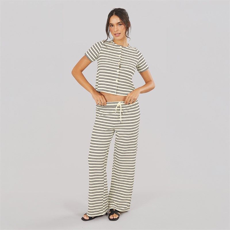 Brave Soul Womens Trixie Button Down T-Shirt Cream/Black