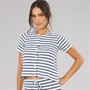 Brave Soul Womens Lynn Button Down T-Shirt Cream/Navy