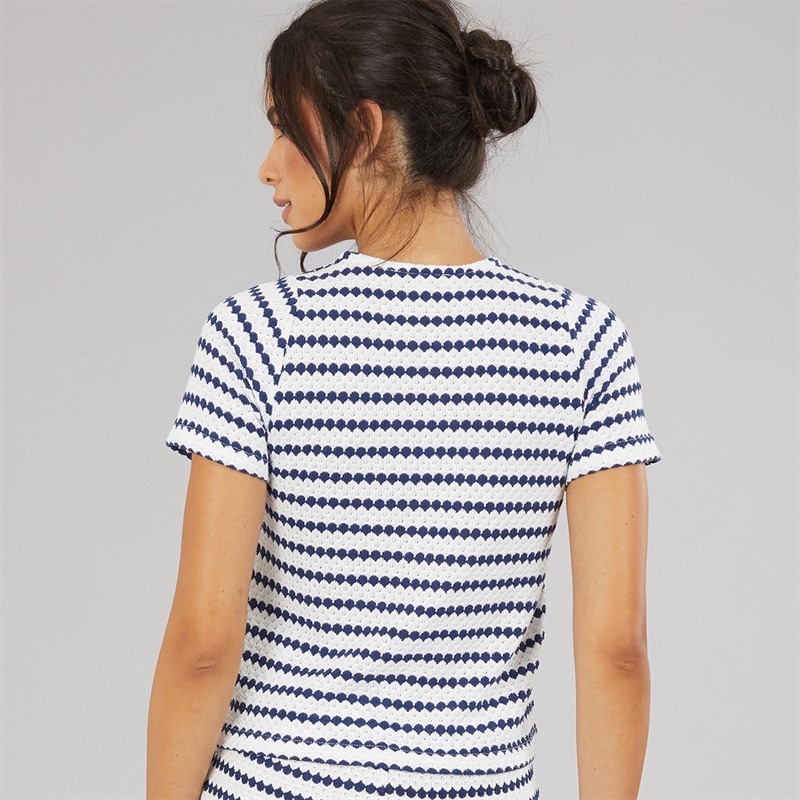 Brave Soul Womens Lynn Button Down T-Shirt Cream/Navy