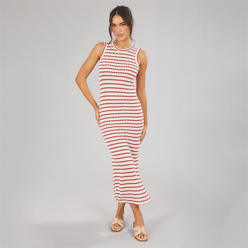 Brave Soul Womens Lynus Textured Maxi Dress Cream/Red
