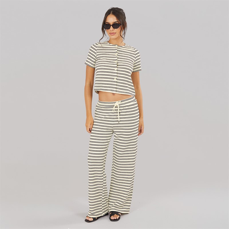 Brave Soul Womens Alice Stripe Trousers Cream/Black
