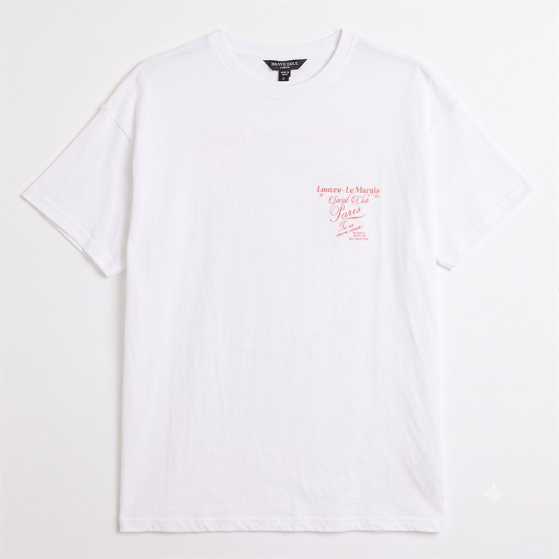 Brave Soul Womens Louvre Printed T-Shirt White/Pink
