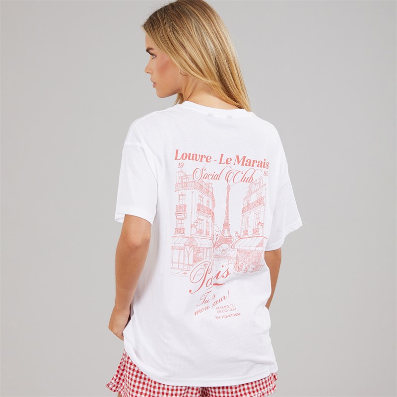 Brave Soul Womens Louvre Printed T-Shirt White/Pink