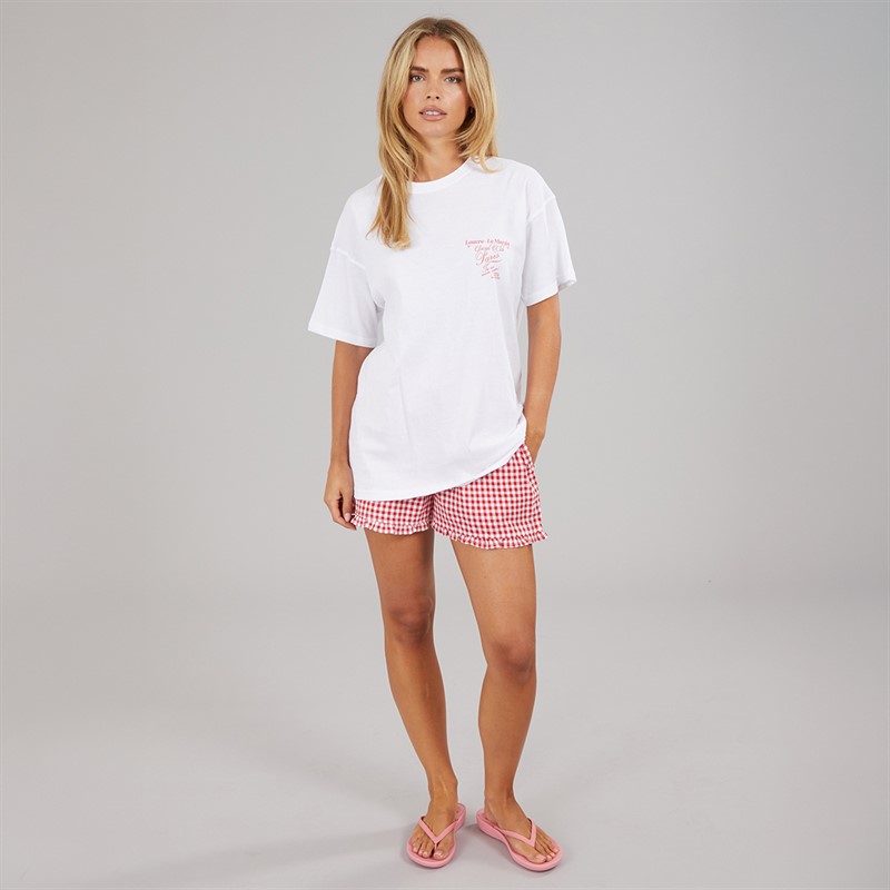 Brave Soul Womens Louvre Printed T-Shirt White/Pink
