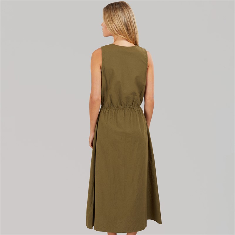 Brave Soul Womens Emy Button Down Midi Dress Khaki