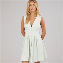 Brave Soul Womens Rhine V-Neck Mini Dress Green/Cream