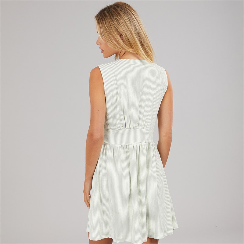 Brave Soul Womens Rhine V-Neck Mini Dress Green/Cream