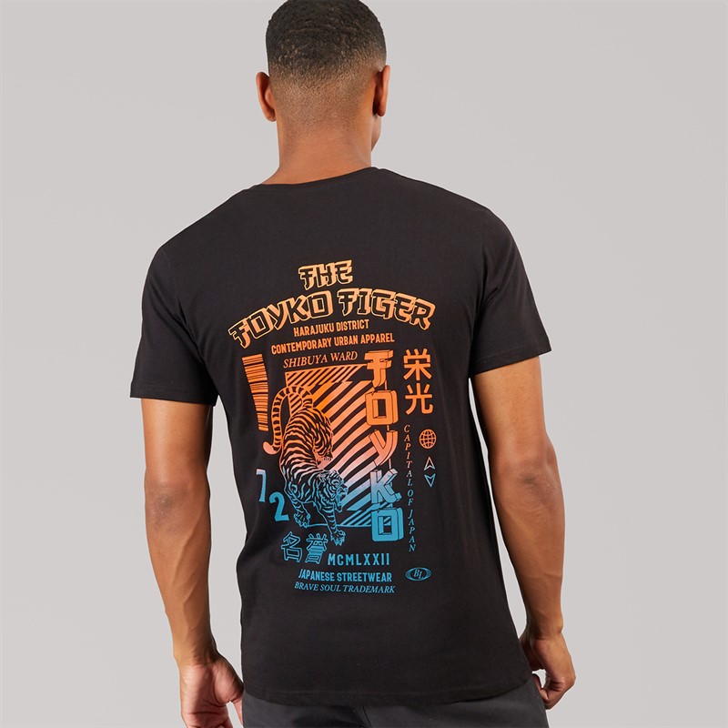 Brave Soul Mens Ginza T-Shirt Jet Black