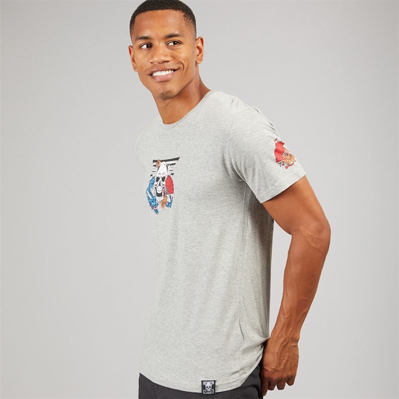 Brave Soul Mens Shelton T-Shirt Light Grey Marl