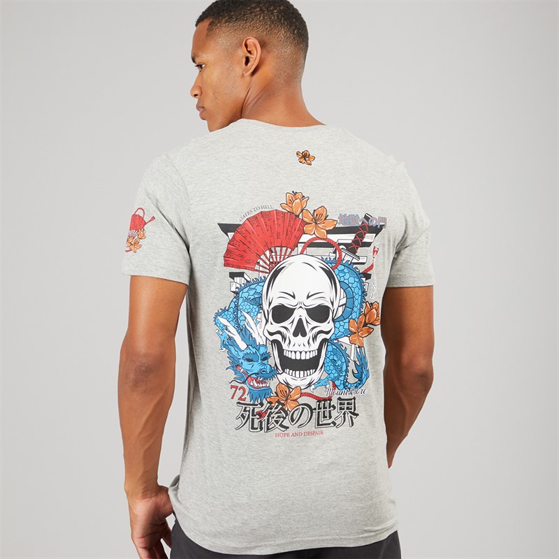 Brave Soul Mens Shelton T-Shirt Light Grey Marl