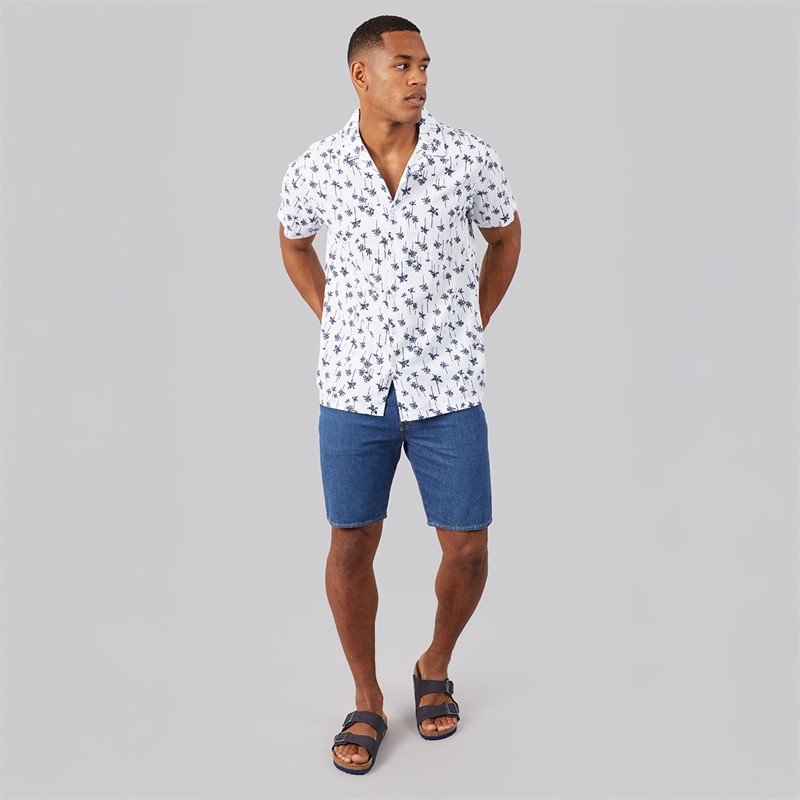 Brave Soul Mens Canary Shirt White/Navy And Blue