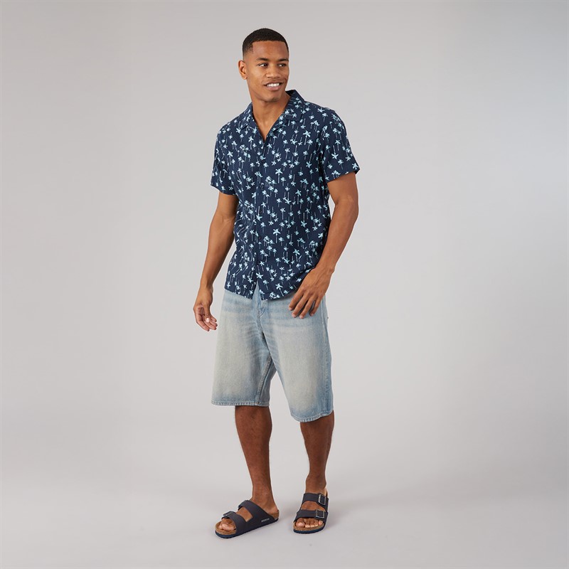 Brave Soul Mens Canary Shirt Navy/White And Blue