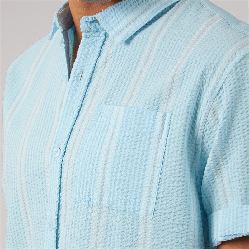 Brave Soul Mens Chichester Shirt Light Blue/Grey/White