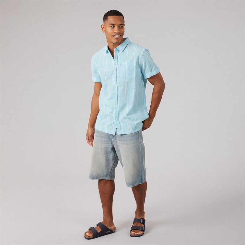 Brave Soul Mens Chichester Shirt Light Blue/Grey/White