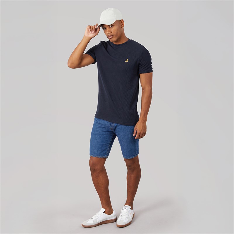 Brave Soul Mens Qunita Crew Neck T-Shirt Navy