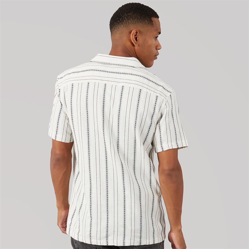 Brave Soul Mens Dash Shirt Ecru/Navy And Green