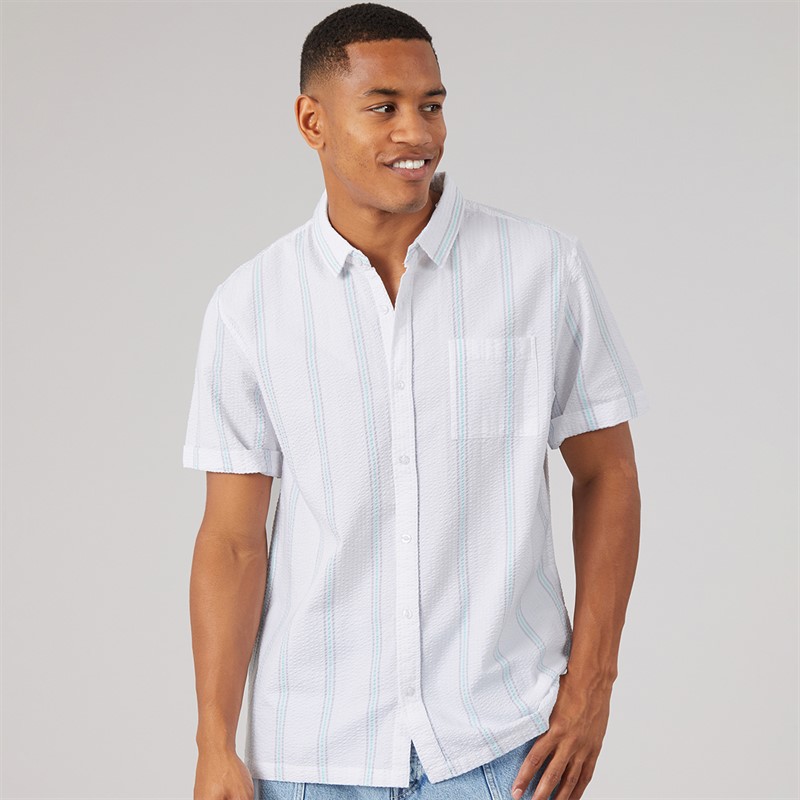 Brave Soul Mens Chichester Shirt White/Grey/Mint