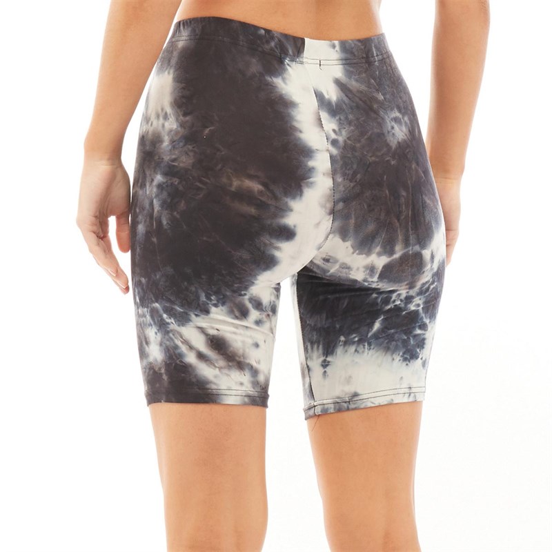 Brave Soul Womens Mars Tie Dye Cycling Shorts Black/White